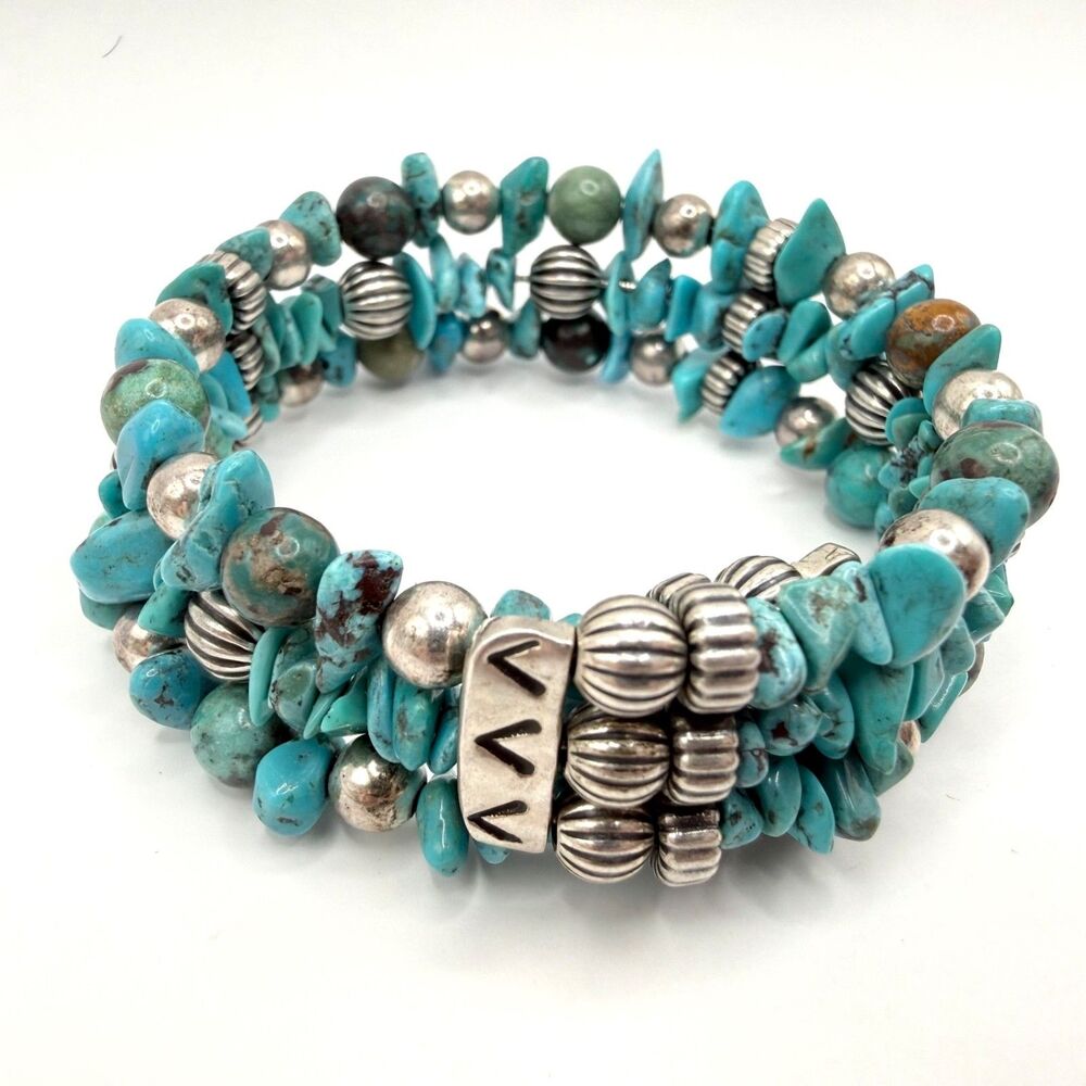 Carolyn Pollack Relios Turquoise 925 Multi Row Coil Wrap Bracelet Southwestern